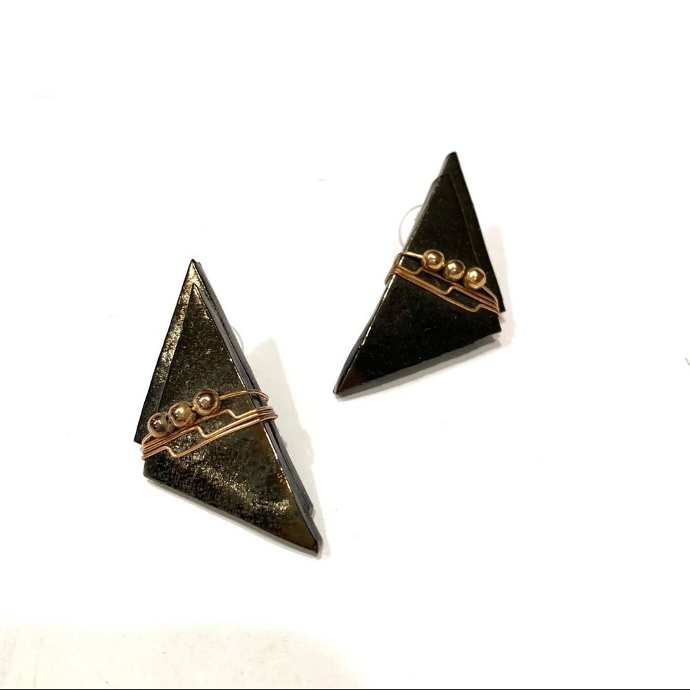 Hand Crafted Glass Triangle Earrings